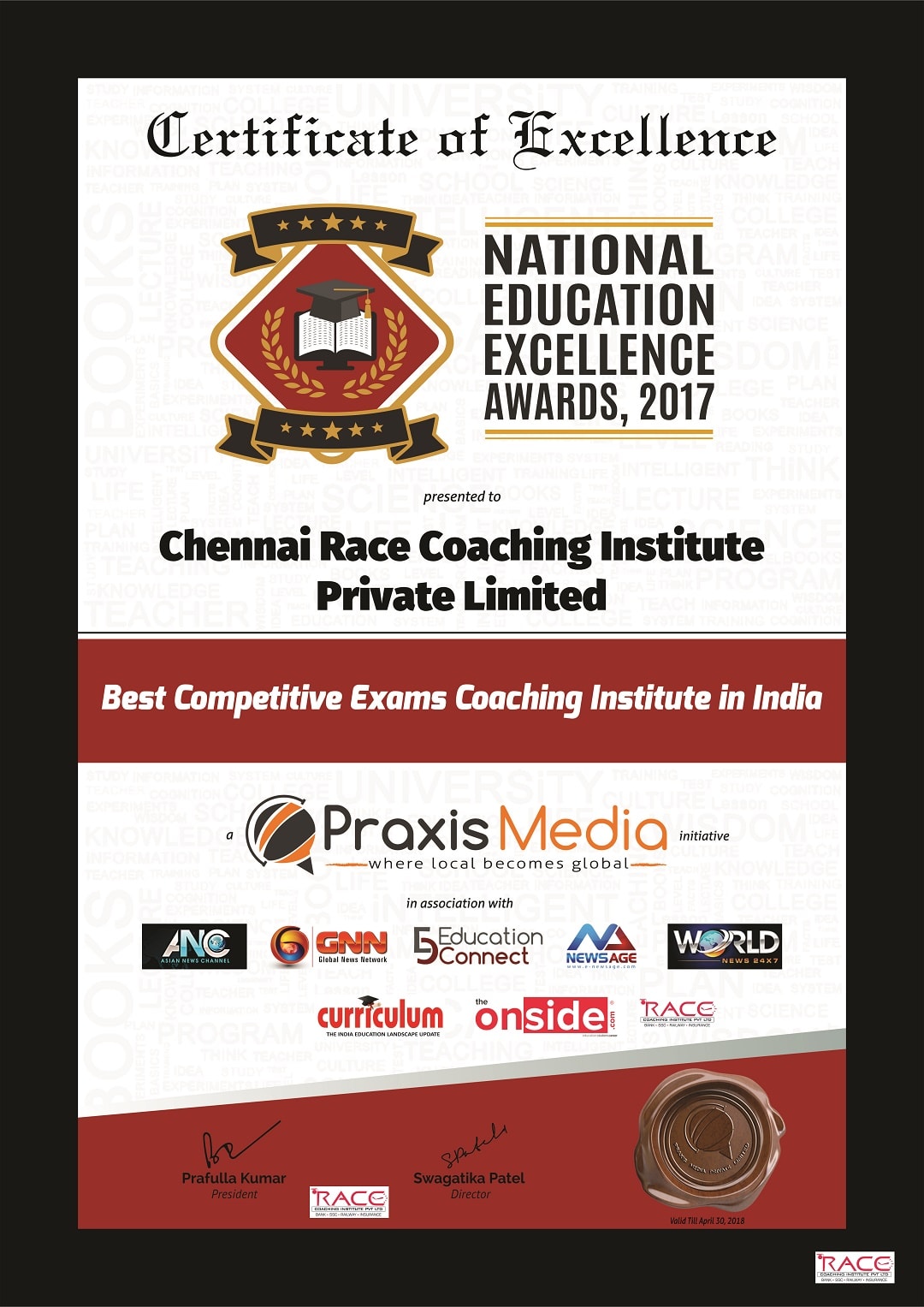 Chennai-Race-Coaching-Institute-Private-Limited-awarded-the-Best-Competitive-Exams-Coaching-Institute-in-India-by-Praxis-Media-in-New-Delhi-min