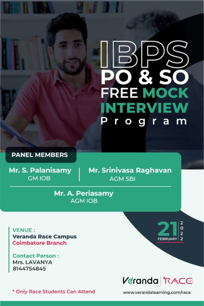 VeradaRace_IBPSPO & SO 2021-2022 Mock Interview Program - Coimbatore Branch