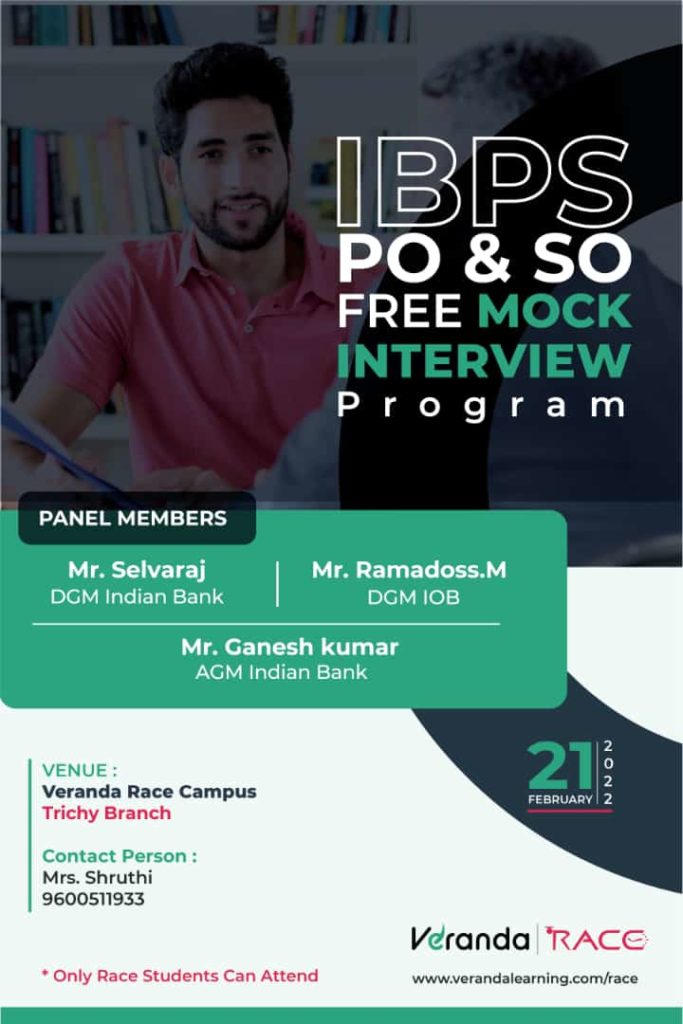 VeradaRace_IBPSPO & SO 2021-2022 Mock Interview Program - Trichy Branch
